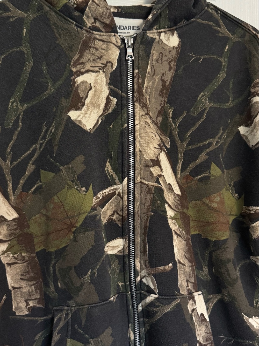 Mens Full-Zip Camo Hoodie Jacket - Black/Green - Picture 2 of 4